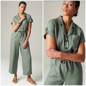 J. JILL LOVE LINEN Cropped Utility Jumpsuit Size M petite